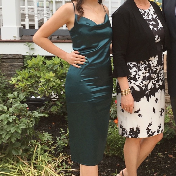 Satin Cowl Neck Midi Dress Turquoise Spaghetti straps - Picture 4 of 11